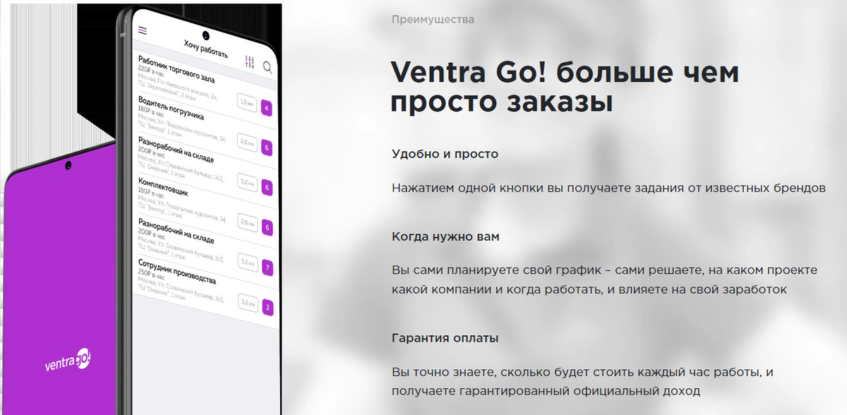 Сервис поиска подработок Ventra Go
